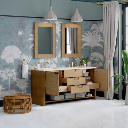 Renovate for Less Atlanta Solene 72" Double Vanity, Seaside Oak, w/ 3 CM Eternal Marfil Quartz Top, view 5