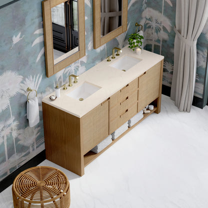 Renovate for Less Atlanta Solene 72" Double Vanity, Seaside Oak, w/ 3 CM Eternal Marfil Quartz Top, view 7