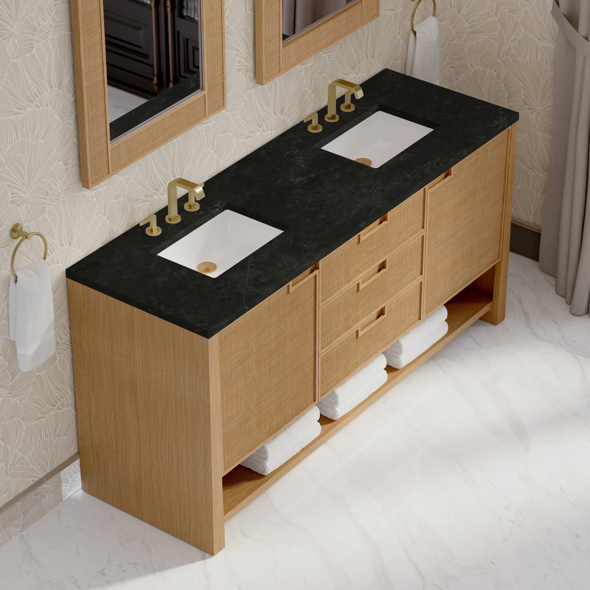 Solene 72" Double Vanity, Seaside Oak, w/ 3 CM Phantome Eclos Top, view 7