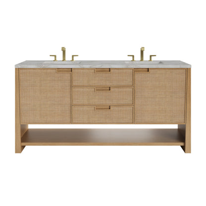 Solene 72" Double Vanity, Seaside Oak, w/ 3 CM Victorian Silver Quartz Top