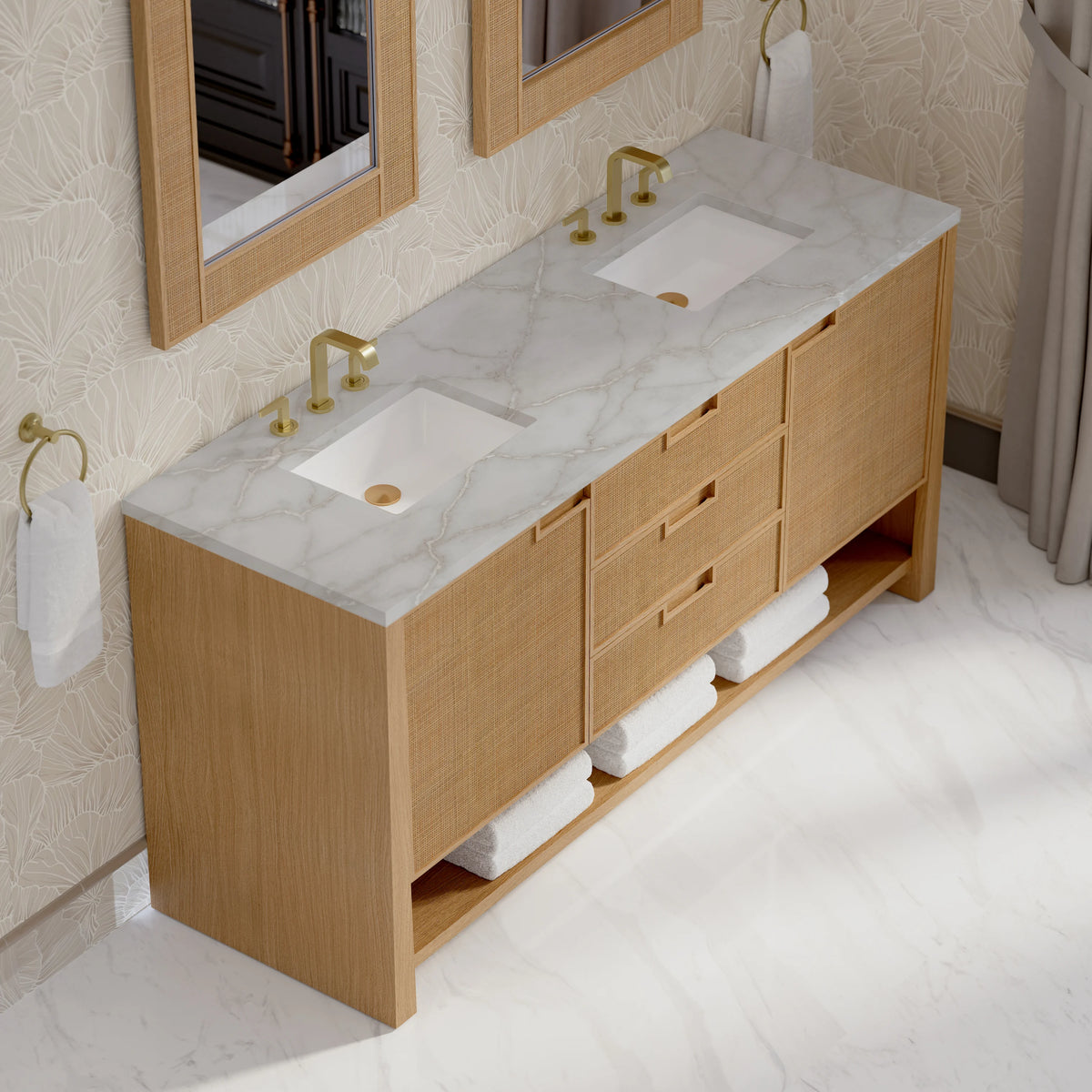 Solene 72" Double Vanity, Seaside Oak, w/ 3 CM Victorian Silver Quartz Top, view 7