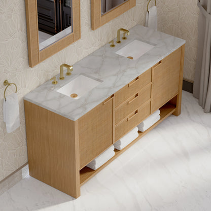 Solene 72" Double Vanity, Seaside Oak, w/ 3 CM Victorian Silver Quartz Top, view 7