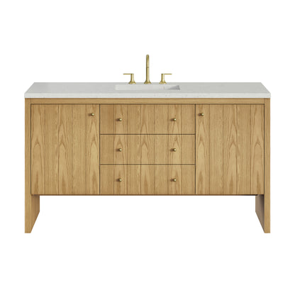 Renovate for Less Atlanta Hudson 60" Single Vanity, Light Natural Oak w/ 3 CM Lime Delight Top