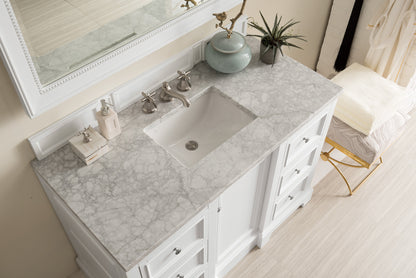 Renovate for Less Atlanta De Soto 48" Single Vanity, Bright White w/ 3 CM Carrara Marble Top