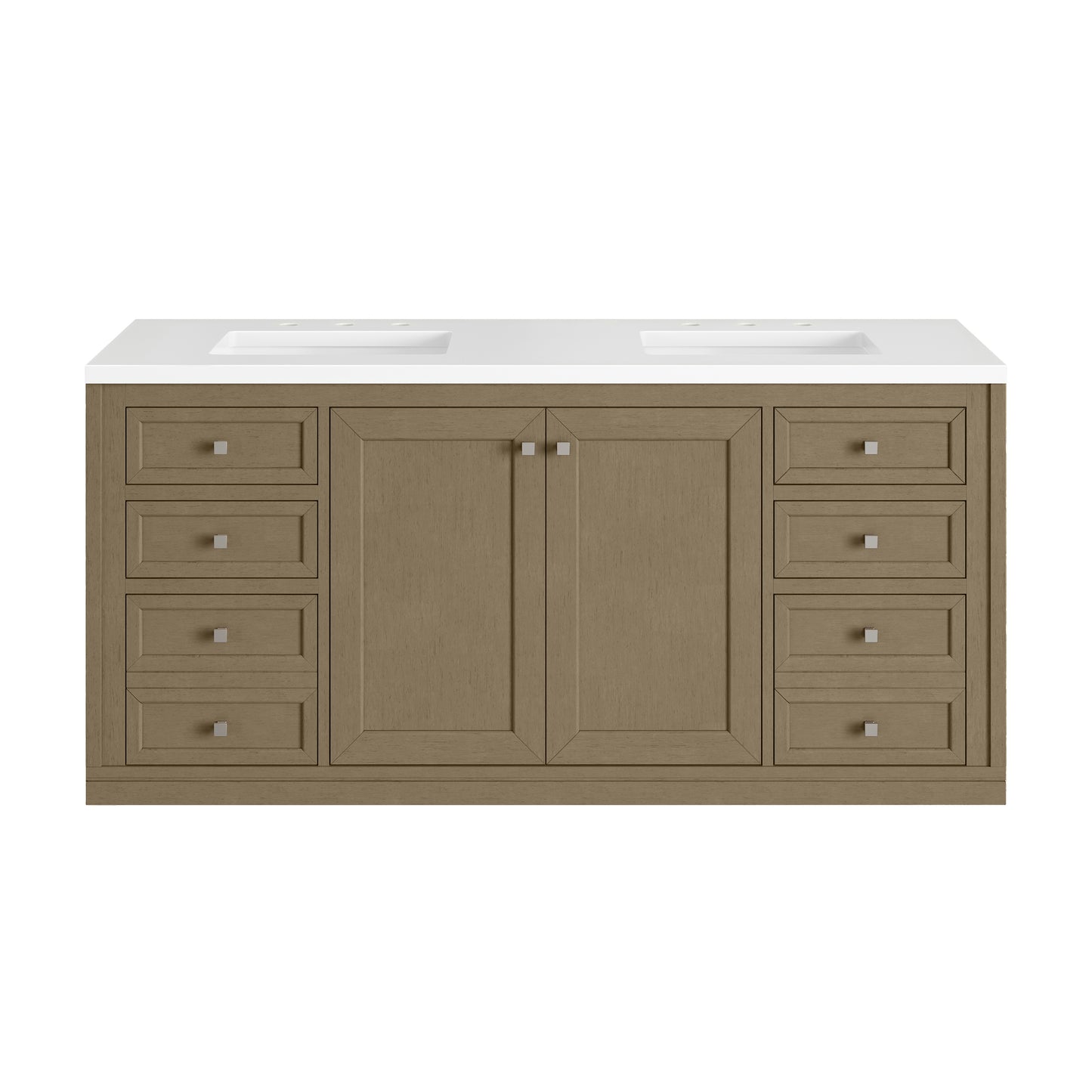 Renovate for Less Atlanta Chicago 60" Double Vanity, Walnut Whisper, w/ 3 CM White Zeus Silestone® Top