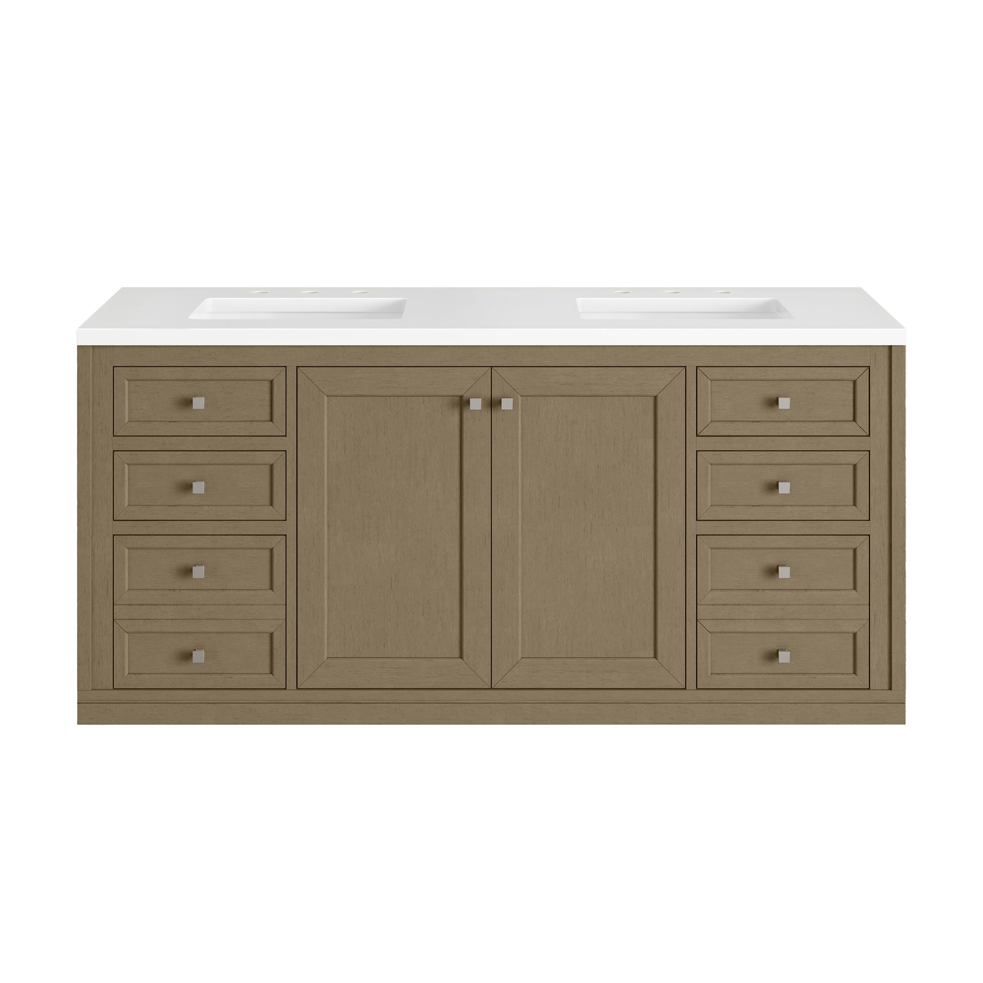 Renovate for Less Atlanta Chicago 60" Double Vanity, Walnut Whisper, w/ 3 CM White Zeus Silestone® Top
