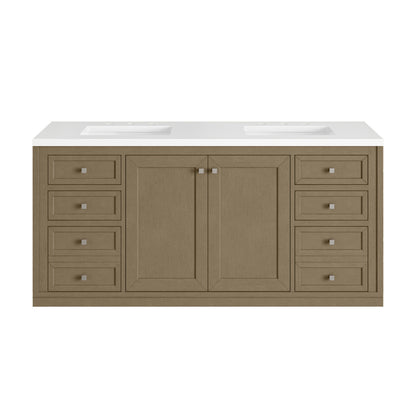 Renovate for Less Atlanta Chicago 60" Double Vanity, Walnut Whisper, w/ 3 CM White Zeus Silestone® Top