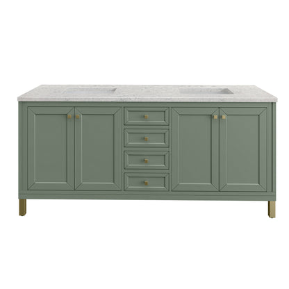 Renovate for Less Atlanta Chicago 72" Double Vanity, Smokey Celadon, w/ 3 CM Eternal Jasmine Pearl Silestone® Top