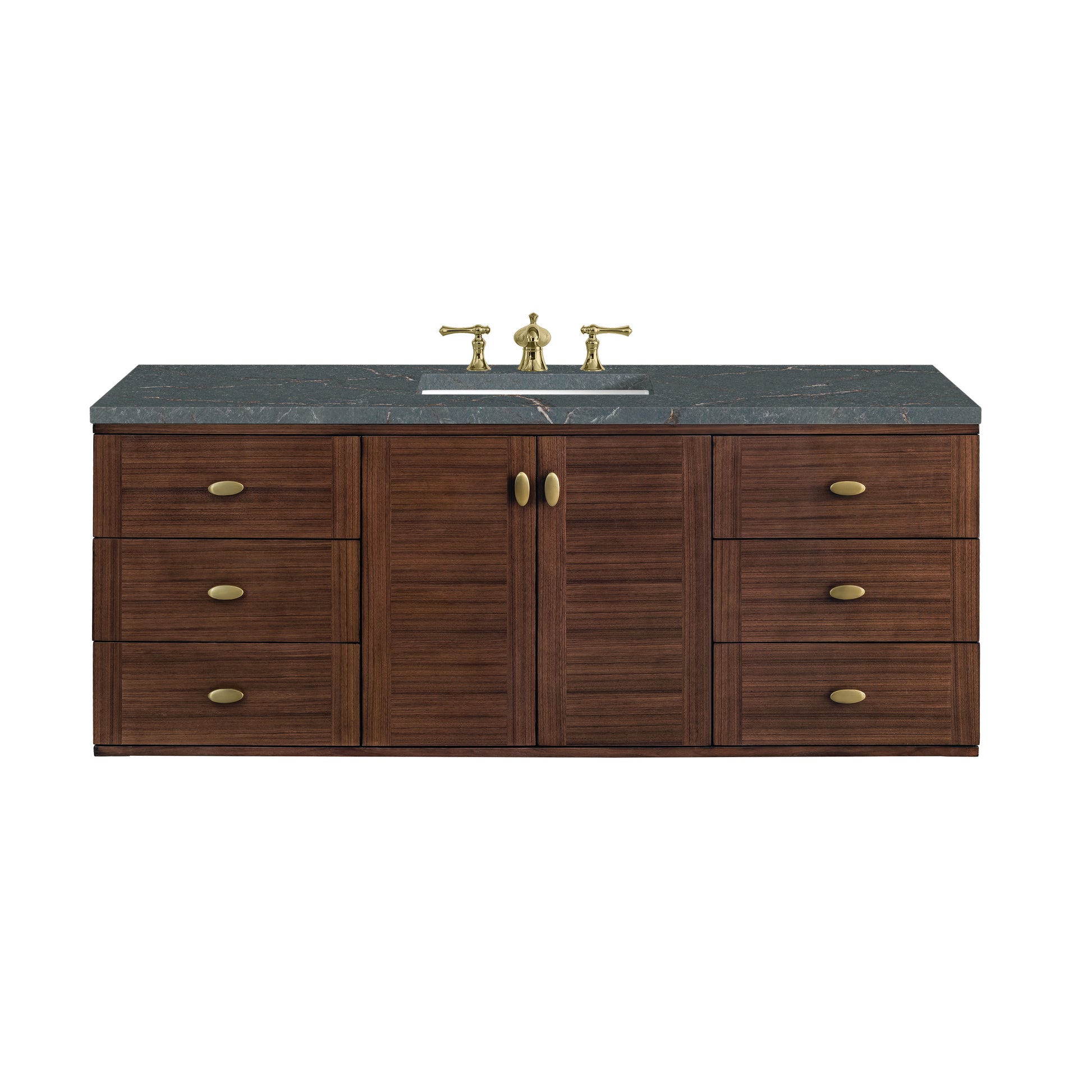 Renovate for Less Atlanta Amberly 60" Single Vanity, Mid-Century Walnut w/ 3 CM Parisien Bleu Top