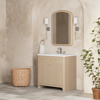 Renovate for Less Atlanta Gracyn 36" Single Vanity, Coastal Driftwood, w/ 3 CM White Zeus Quartz Widespread Top