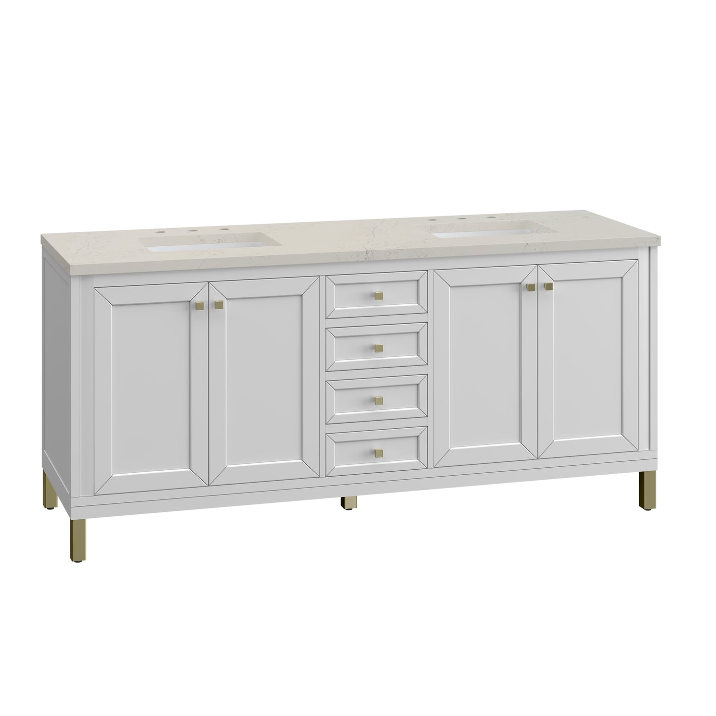 Renovate for Less Atlanta Chicago 72" Double Vanity, Glossy White, w/ 3 CM Siberian Silestone Top