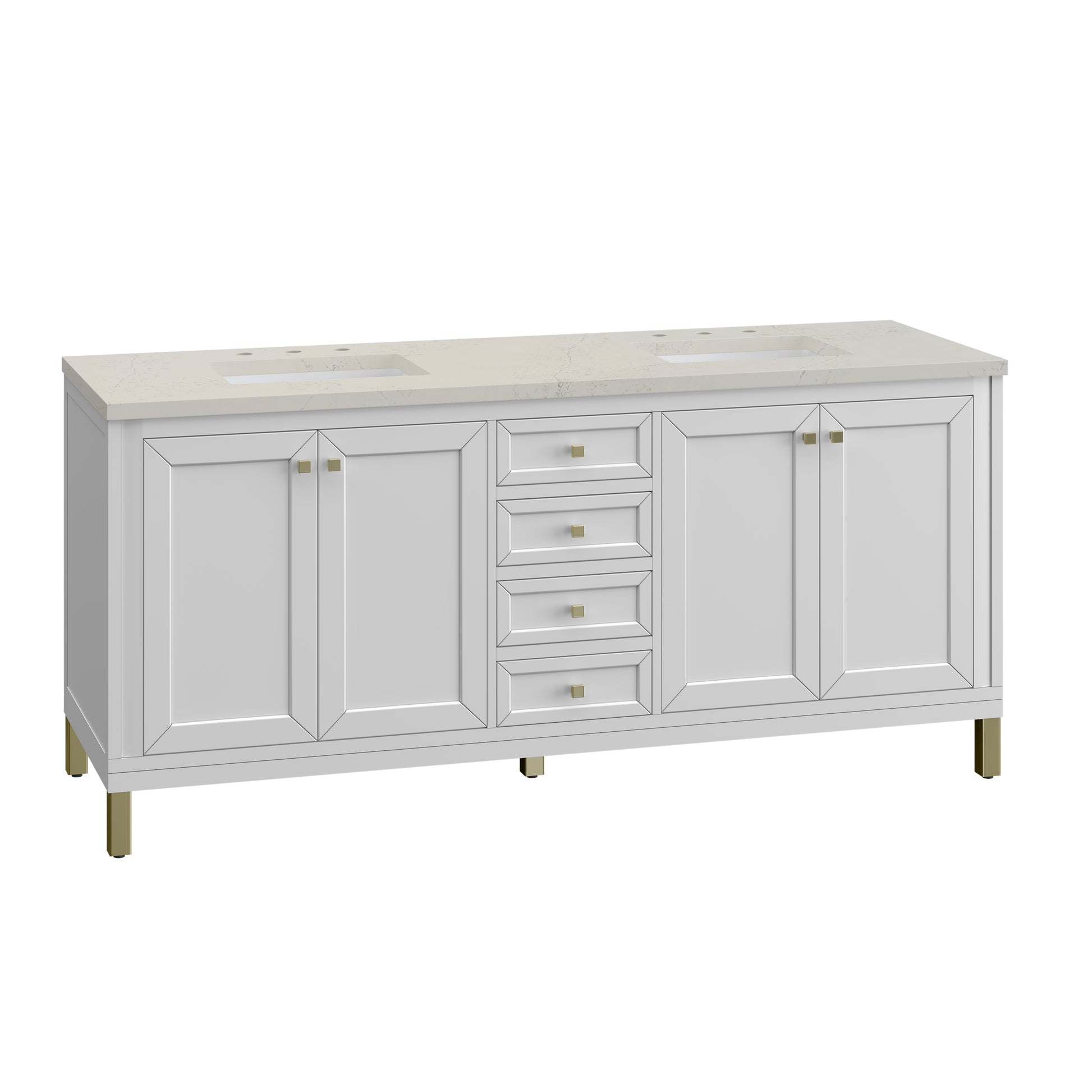 Renovate for Less Atlanta Chicago 72" Double Vanity, Glossy White, w/ 3 CM Siberian Silestone Top