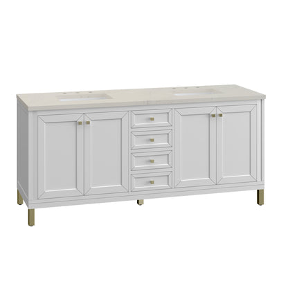 Renovate for Less Atlanta Chicago 72" Double Vanity, Glossy White, w/ 3 CM Siberian Silestone Top