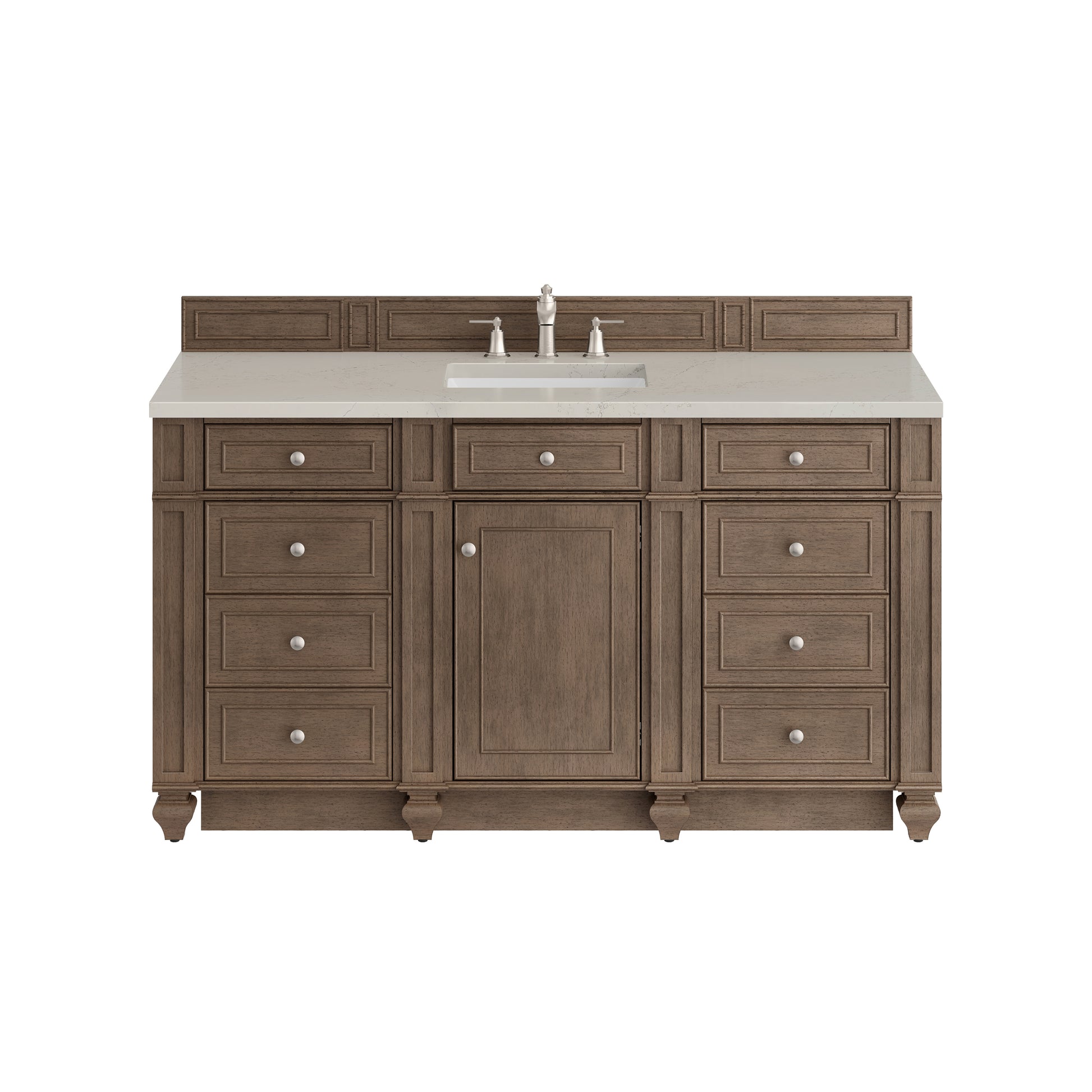 Renovate for Less Atlanta Bristol 60" Single Vanity Whitewashed Walnut, w/ 3 CM Siberian Silestone Top