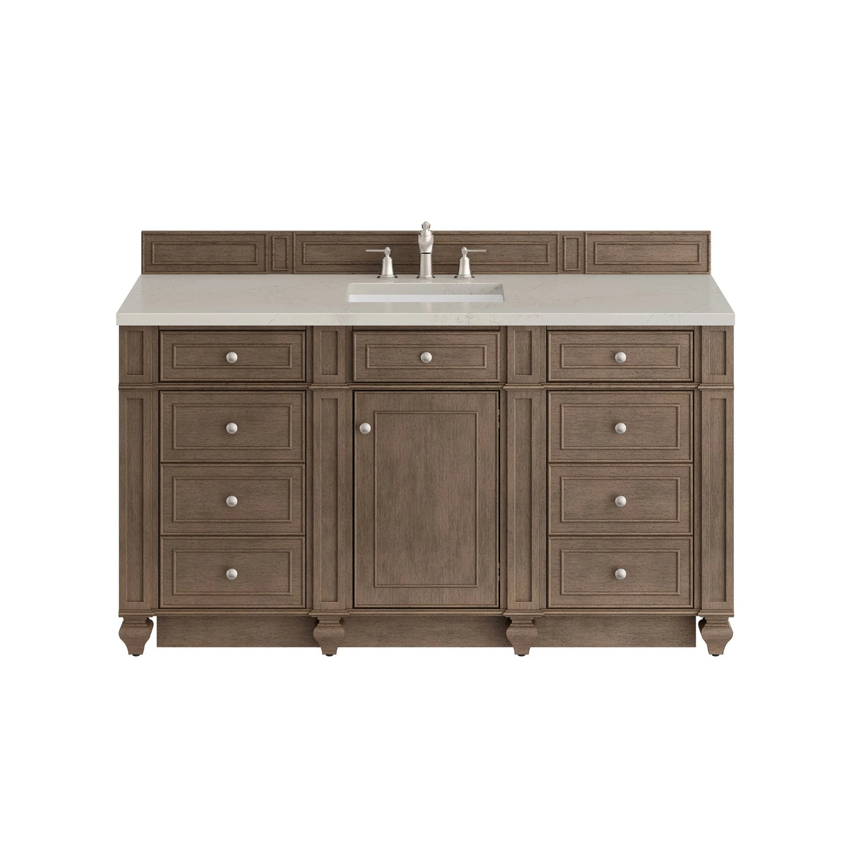 Bristol 60" Single Vanity Whitewashed Walnut, w/ 3 CM Siberian Silestone Top w/FreePower Wireless Charger
