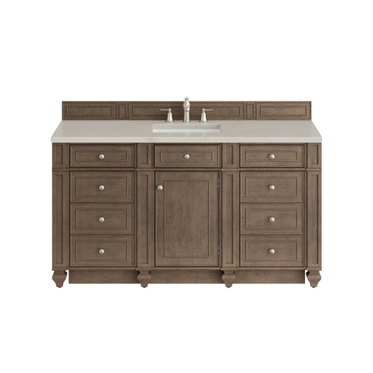 Bristol 60" Single Vanity Whitewashed Walnut, w/ 3 CM Siberian Silestone Top
