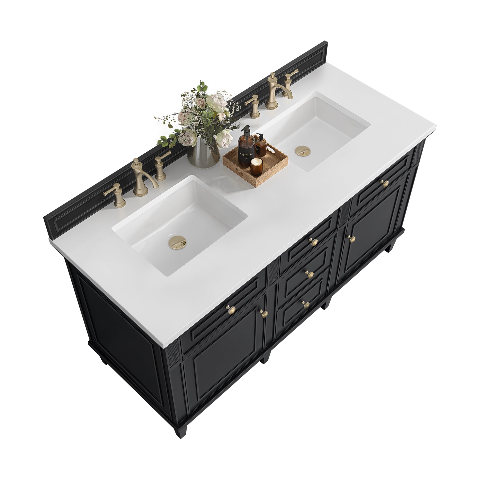 Renovate for Less Atlanta Lorelai 60" Double Vanity, Black Onyx w/ 3 CM White Zeus Silestone Top