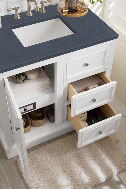 Renovate for Less Atlanta De Soto 36" Single Vanity, Bright White w/ 3 CM Charcoal Soapstone Silestone Top