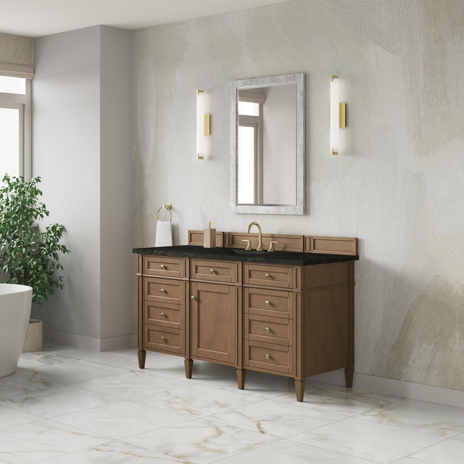 Renovate for Less Atlanta Brittany 60" Single Vanity, Pecan w/ 3 CM Phantome Eclos Top