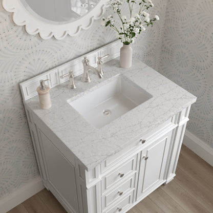 Renovate for Less Atlanta Bristol 30" Single Vanity, Bright White w/ 3 CM Eternal Jasmine Pearl Silestone Top