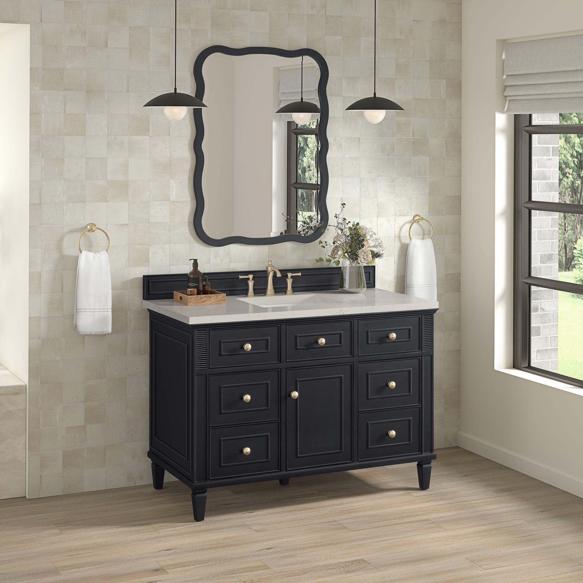 Renovate for Less Atlanta Lorelai 48" Single Vanity, Black Onyx, w/ 3 CM Siberian Silestone Top