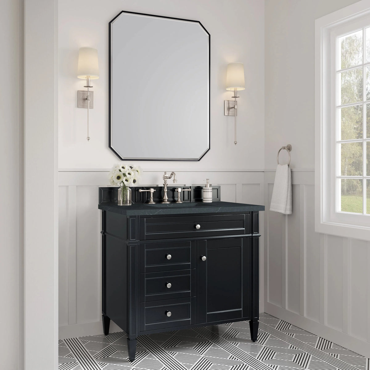 Brittany 36" Single Vanity, Black Onyx w/ 3 CM Charcoal Soapstone Silestone Top