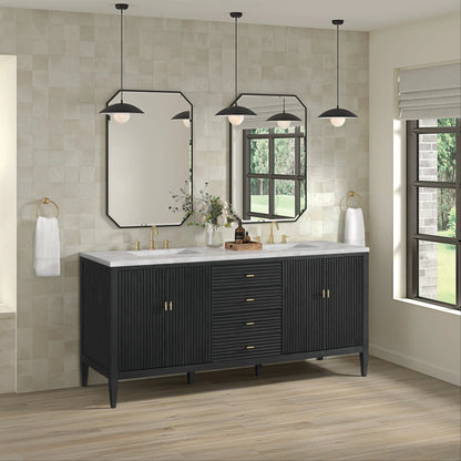 Myrrin 72" Double Vanity, Carbon Oak w/ 3 CM Victorian Silver Silestone Top