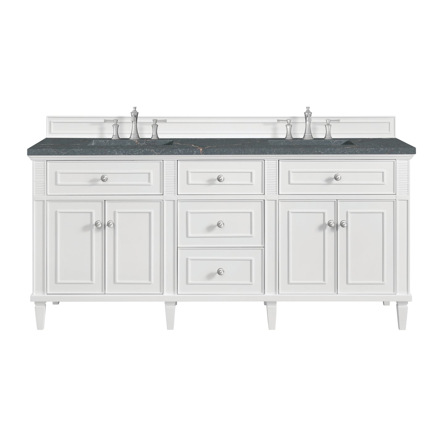 Renovate for Less Atlanta Lorelai 72" Double Vanity, Bright White w/ 3 CM Parisien Bleu Silestone Top w/FreePower Wireless Charger