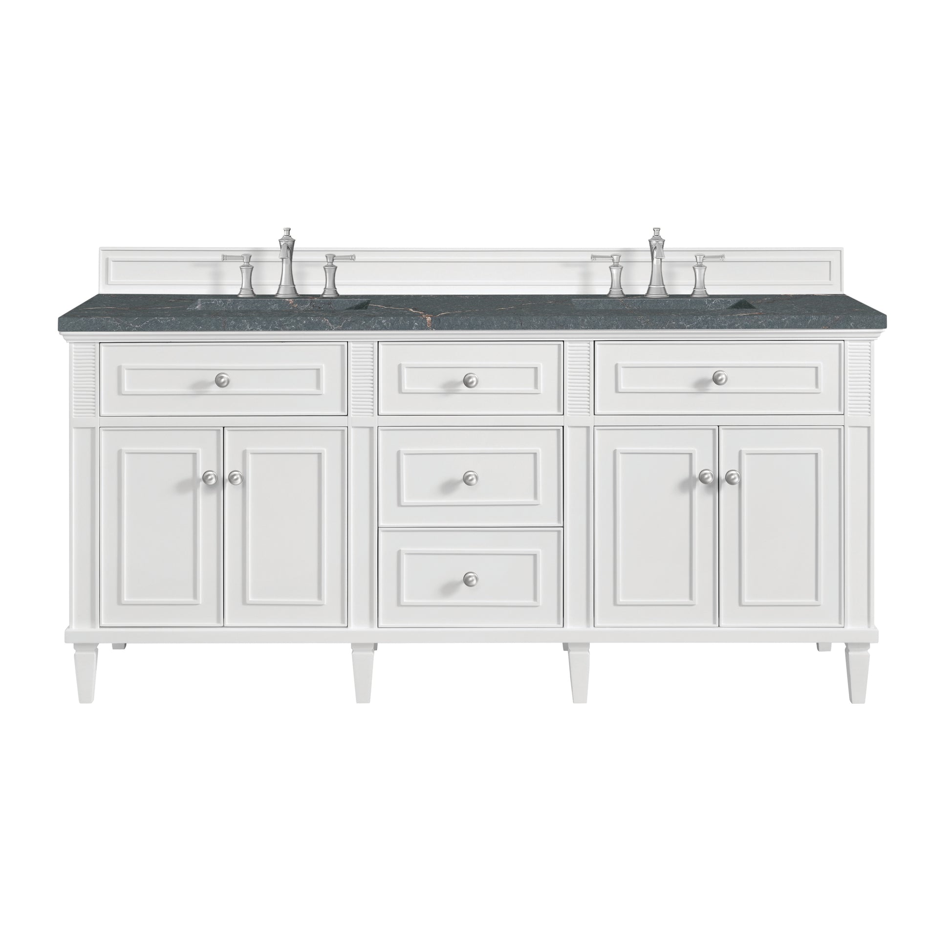 Renovate for Less Atlanta Lorelai 72" Double Vanity, Bright White w/ 3 CM Parisien Bleu Silestone Top w/FreePower Wireless Charger