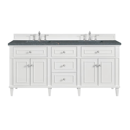 Renovate for Less Atlanta Lorelai 72" Double Vanity, Bright White w/ 3 CM Parisien Bleu Silestone Top w/FreePower Wireless Charger