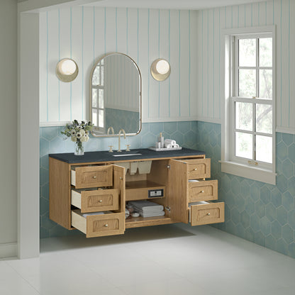 Renovate for Less Atlanta Laurent 60" Single Vanity, Light Natural Oak, w/ 3 CM Charcoal Soapstone Quartz Top