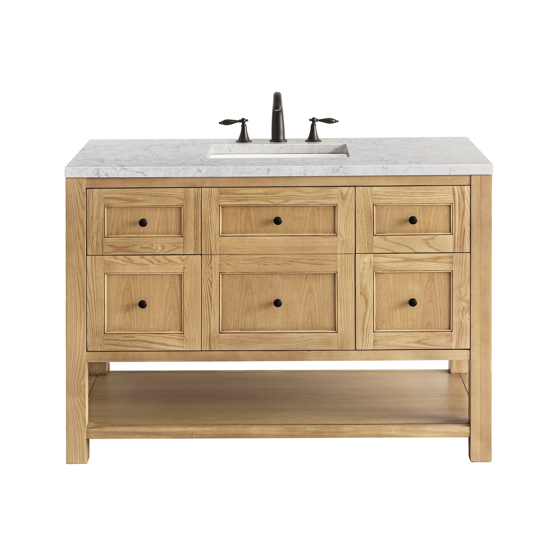 Renovate for Less Atlanta Breckenridge 48" Single Vanity, Light Natural Oak w/ 3 CM Eternal Jasmine Pearl Top w/FreePower Wireless Charger
