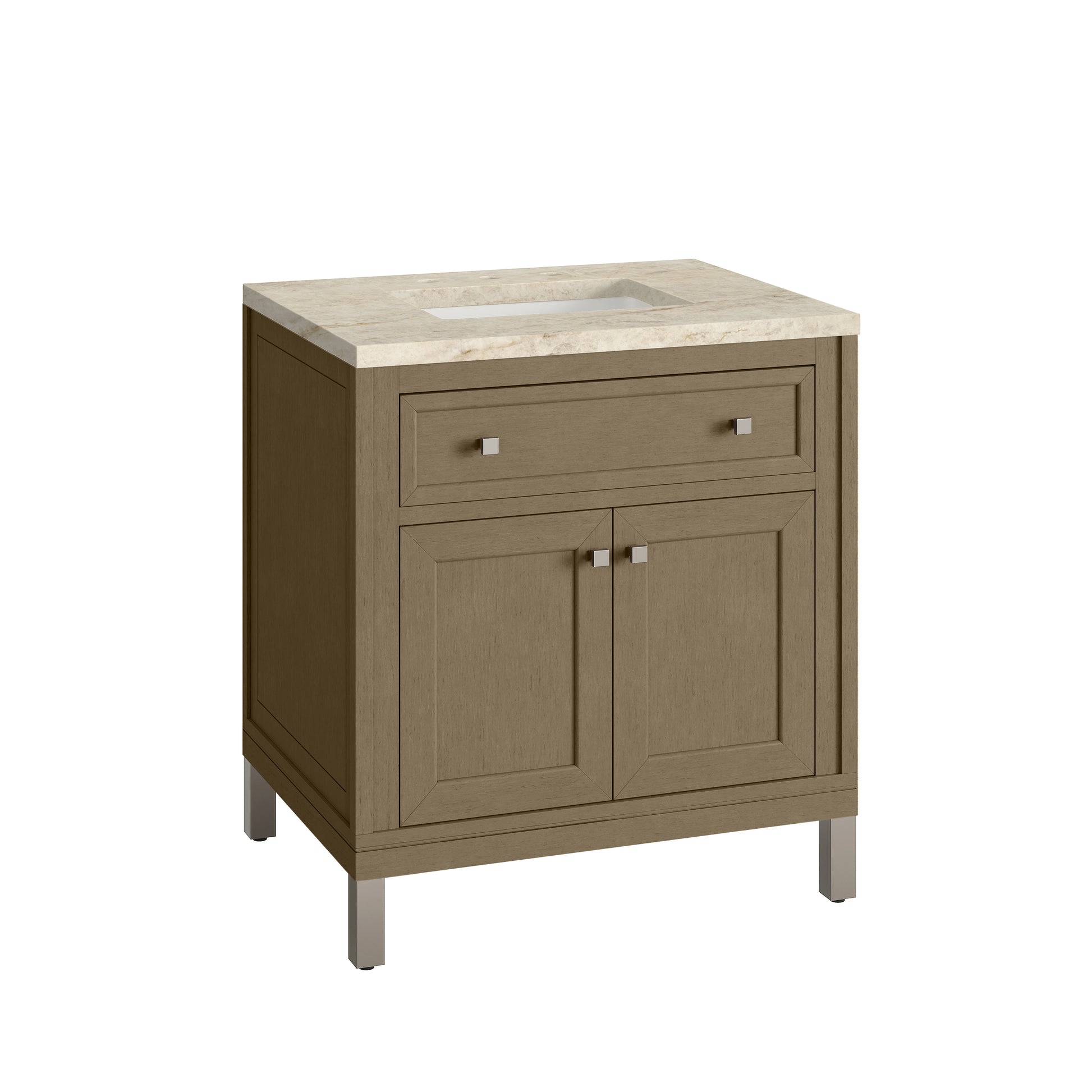 Renovate for Less Atlanta Chicago 30" Single Vanity, Walnut Whisper, w/ 3 CM Tajnar Eclos Top