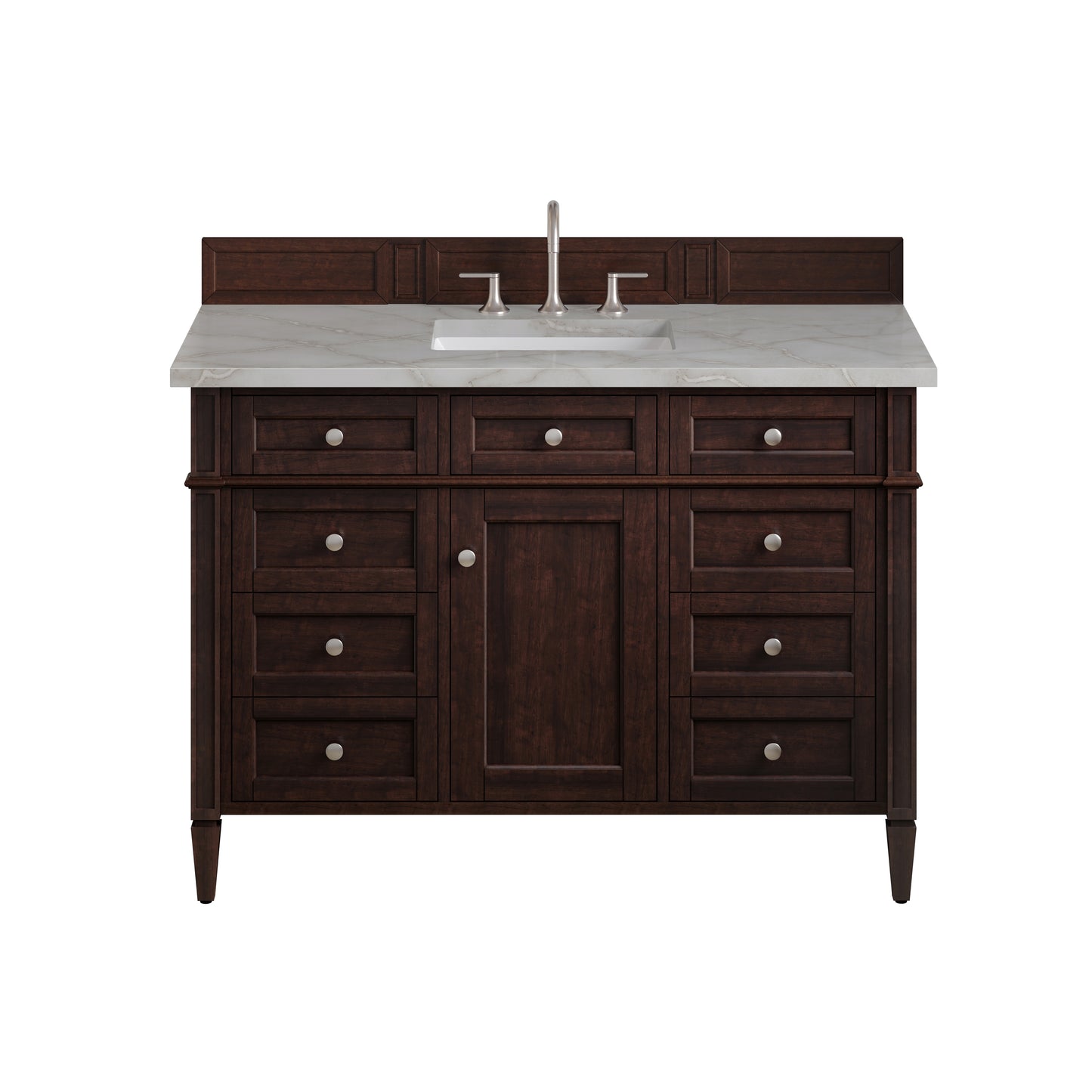 Renovate for Less Atlanta Brittany 48" Single Vanity, Burnished Mahogany w/ 3 CM Victorian Silver Silestone Top