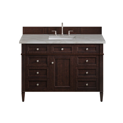 Renovate for Less Atlanta Brittany 48" Single Vanity, Burnished Mahogany w/ 3 CM Victorian Silver Silestone Top
