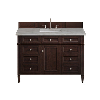 Brittany 48" Single Vanity, Burnished Mahogany w/ 3 CM Victorian Silver Silestone Top