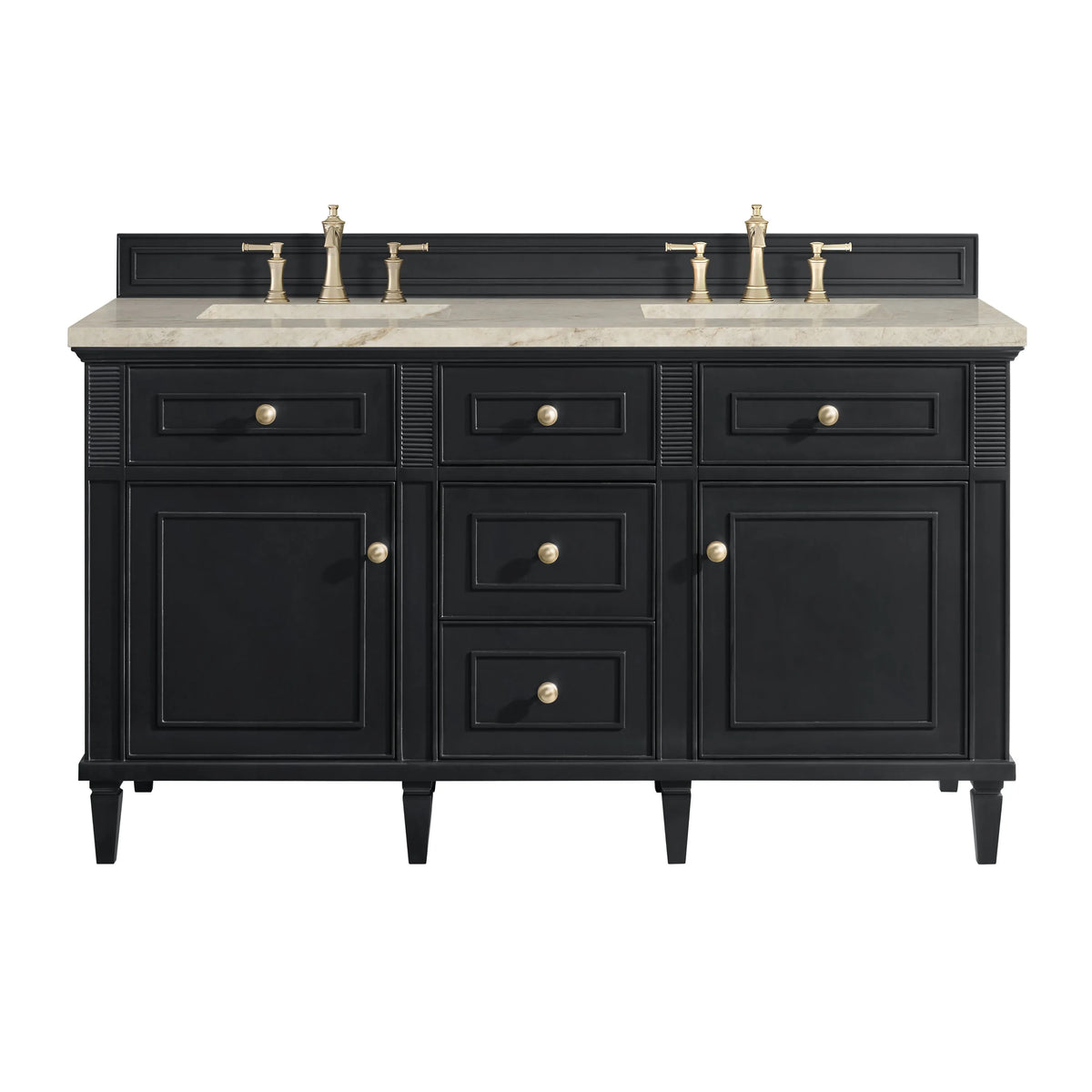 Lorelai 60" Double Vanity, Black Onyx, w/ 3 CM Tajnar Eclos Top w/FreePower Wireless Charger
