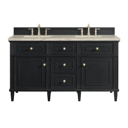 Lorelai 60" Double Vanity, Black Onyx, w/ 3 CM Tajnar Eclos Top w/FreePower Wireless Charger
