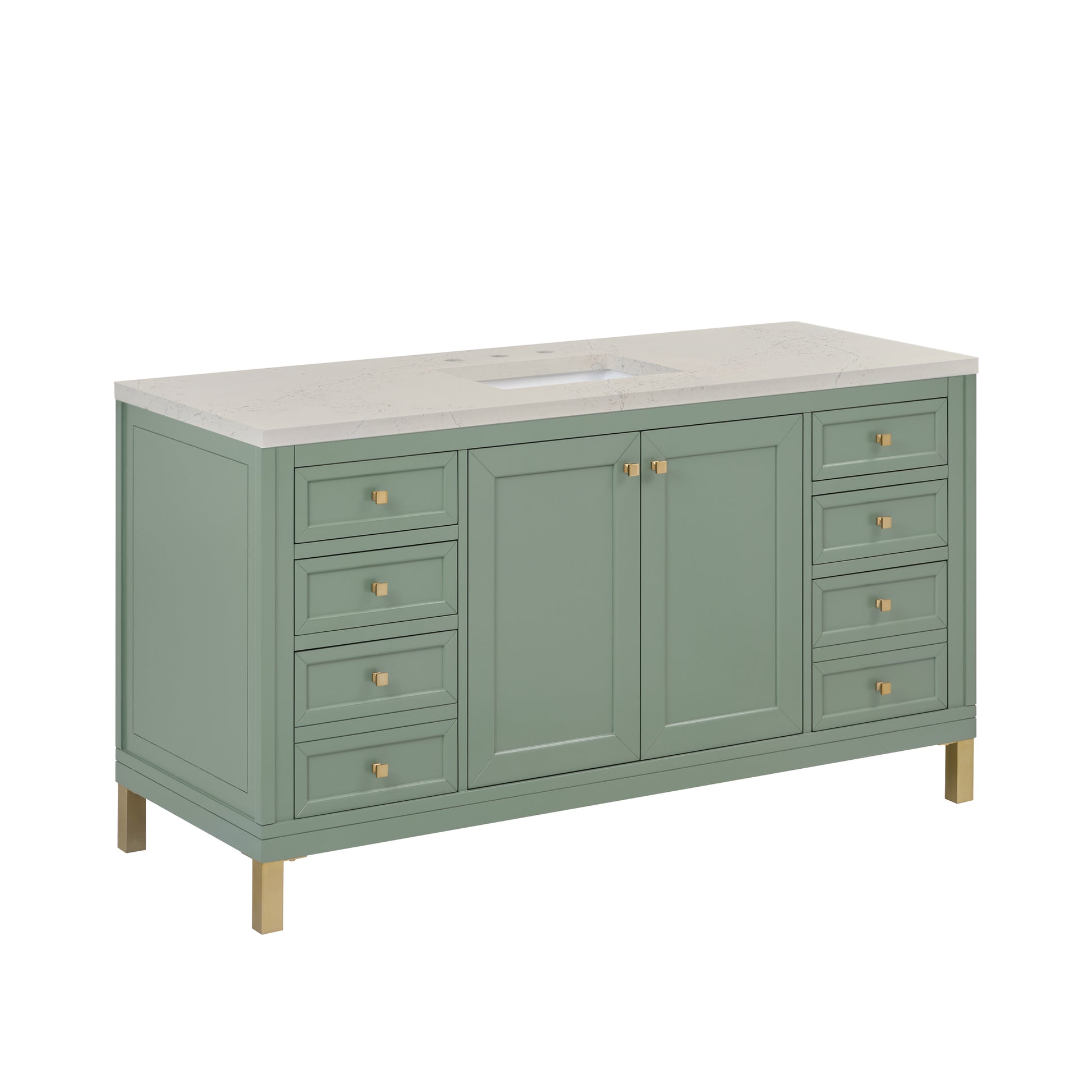 Renovate for Less Atlanta Chicago 60" Single Vanity, Smokey Celadon, w/ 3 CM Siberian Silestone Top