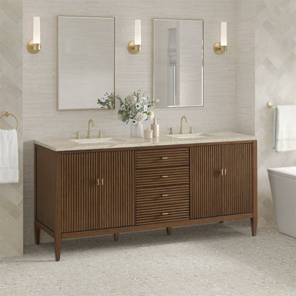 Renovate for Less Atlanta Myrrin 72" Vanity, Mid Century Walnut, w/ 3 CM Tajnar Eclos Top