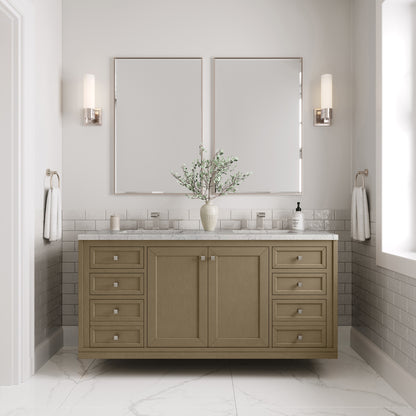 Renovate for Less Atlanta Chicago 60" Double Vanity, Walnut Whisper, w/ 3 CM Eternal Jasmine Pearl Silestone® Top