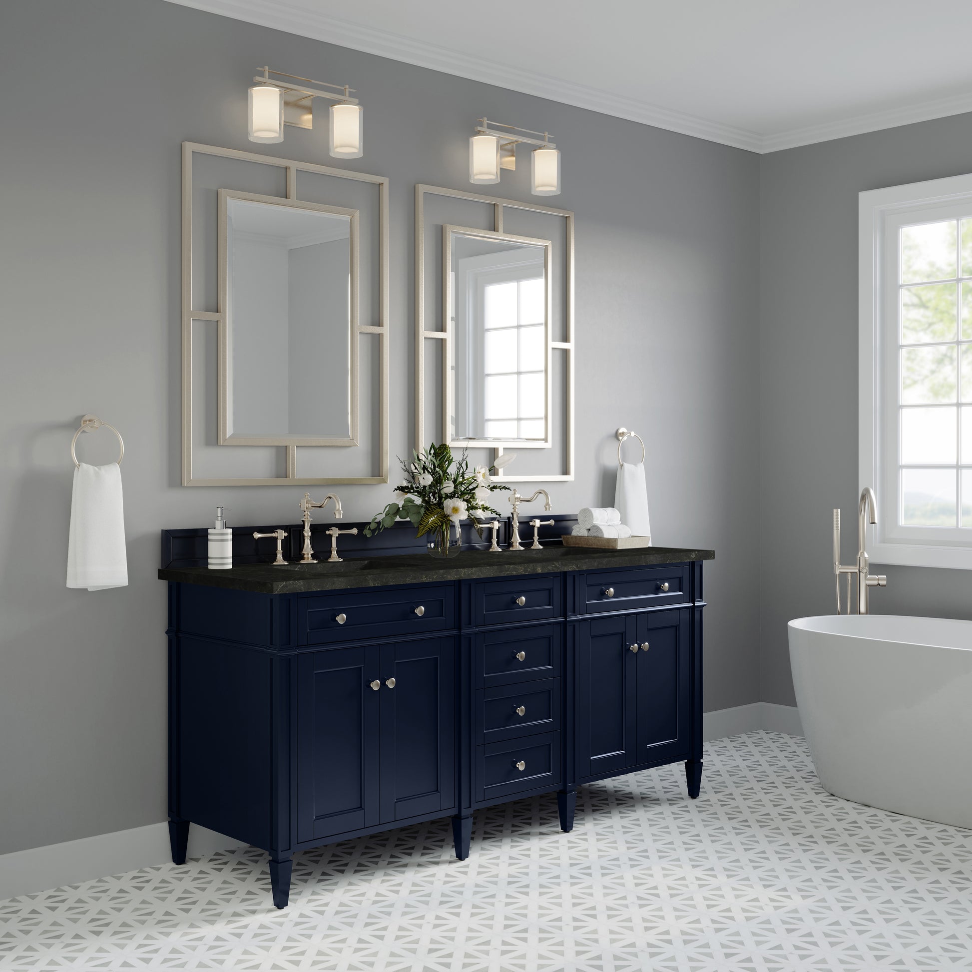 Renovate for Less Atlanta Brittany 72" Double Vanity, Victory Blue, w/ 3 CM Phantome Eclos Top