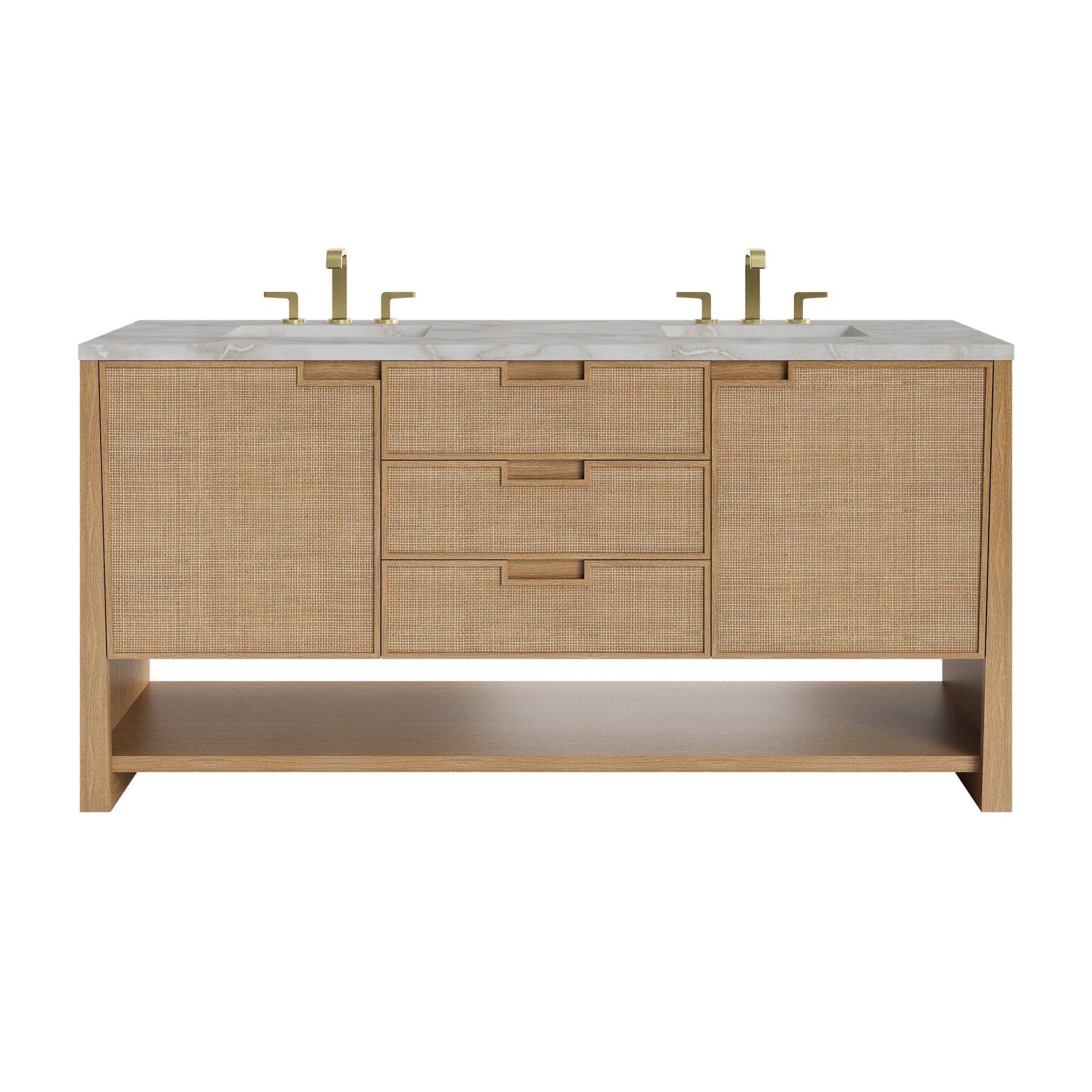 Renovate for Less Atlanta Solene 72" Double Vanity, Seaside Oak, w/ 3 CM Victorian Silver Silestone Top w/ FreePower Wireless Charger