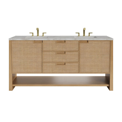 Solene 72" Double Vanity, Seaside Oak, w/ 3 CM Victorian Silver Quartz Top