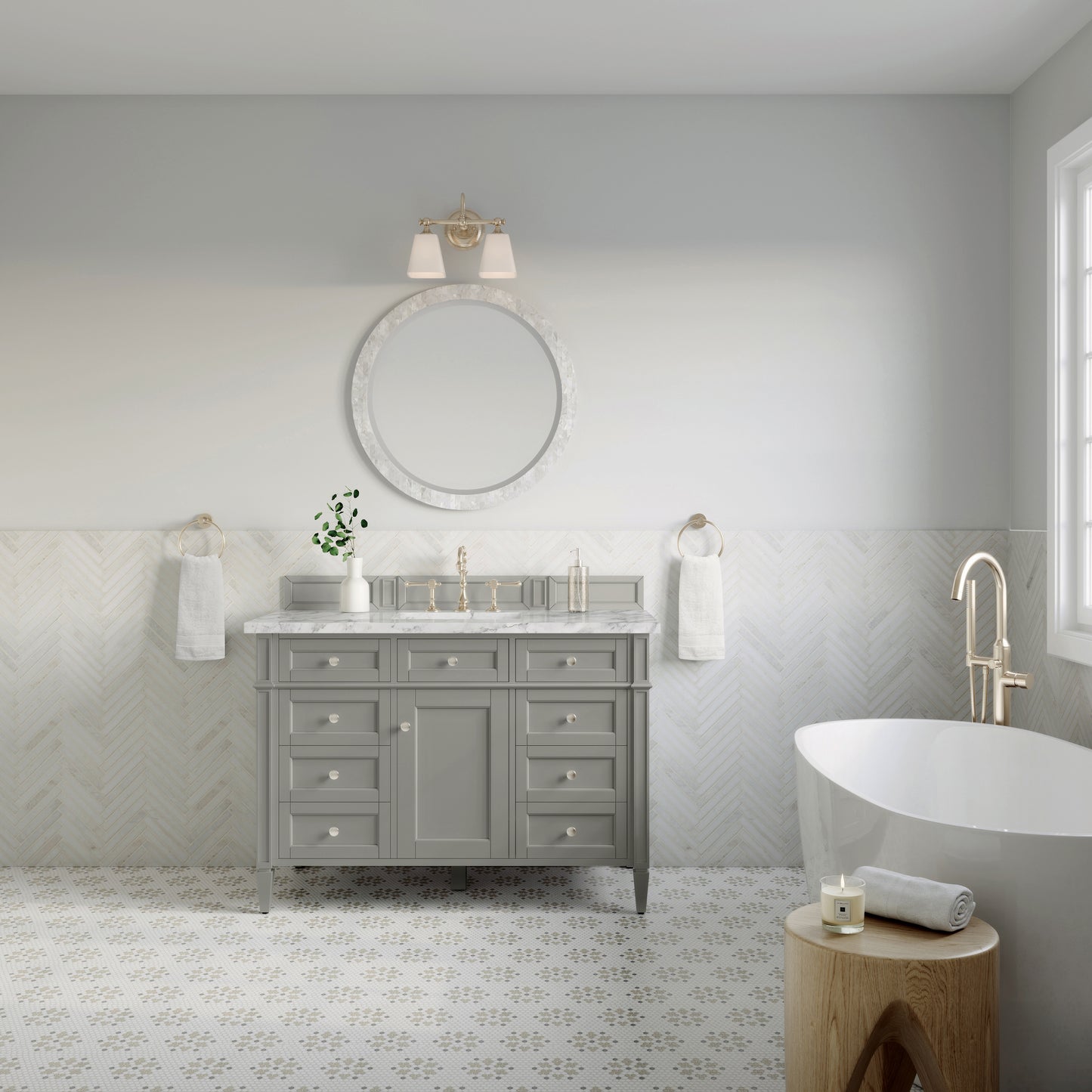 Renovate for Less Atlanta Brittany 48" Single Vanity, Urban Gray w/ 3 CM Carrara Marble Top