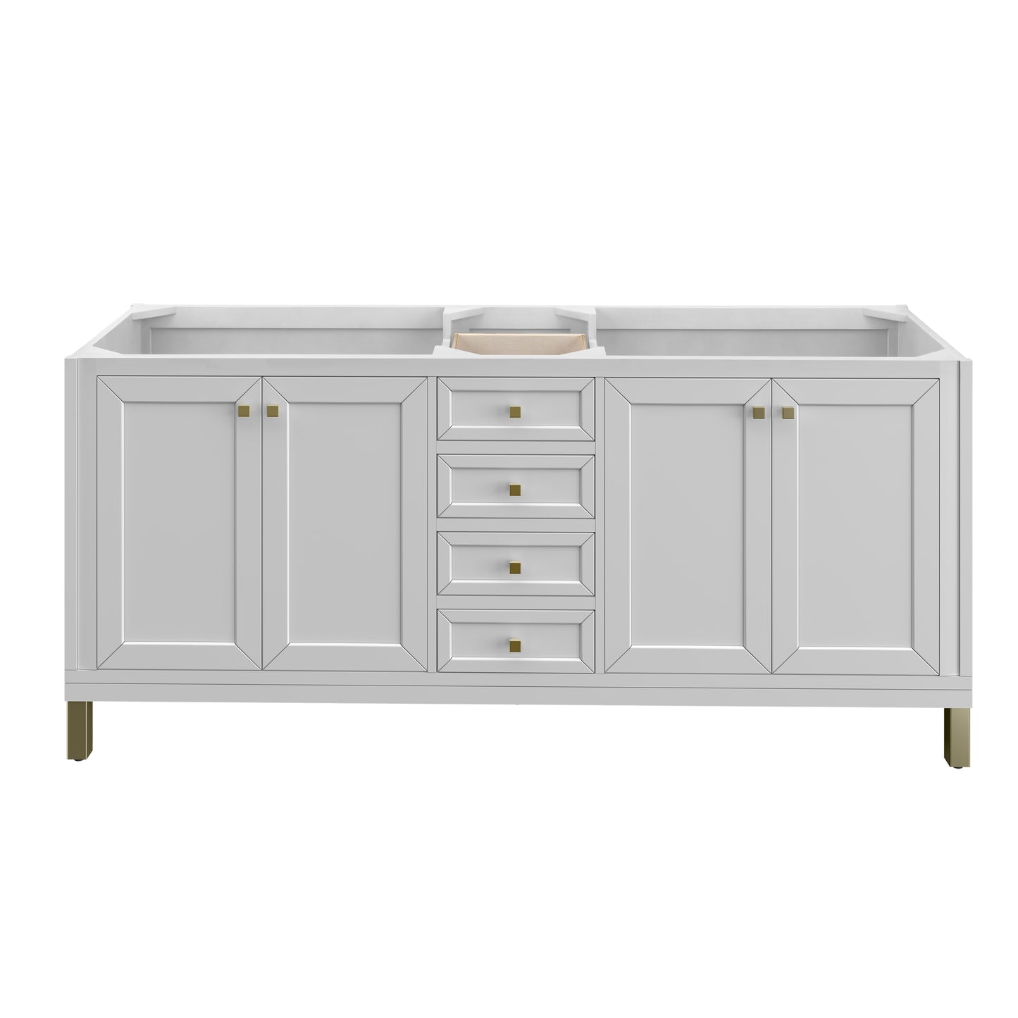 Renovate for Less Atlanta Chicago 72" Double Vanity, Glossy White, w/ 3 CM Eternal Jasmine Pearl Silestone Top w/ FreePower Wireless Charger