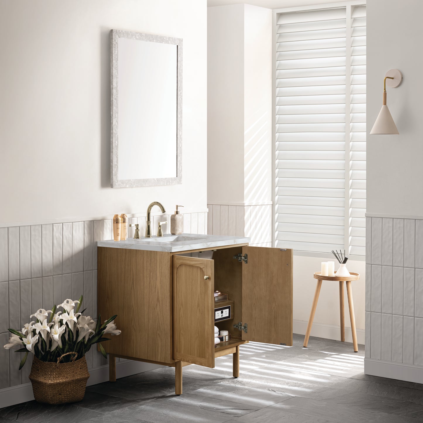 Renovate for Less Atlanta Laurent 30" Single Vanity, Light Natural Oak w/ 3 CM Victorian Silver Top