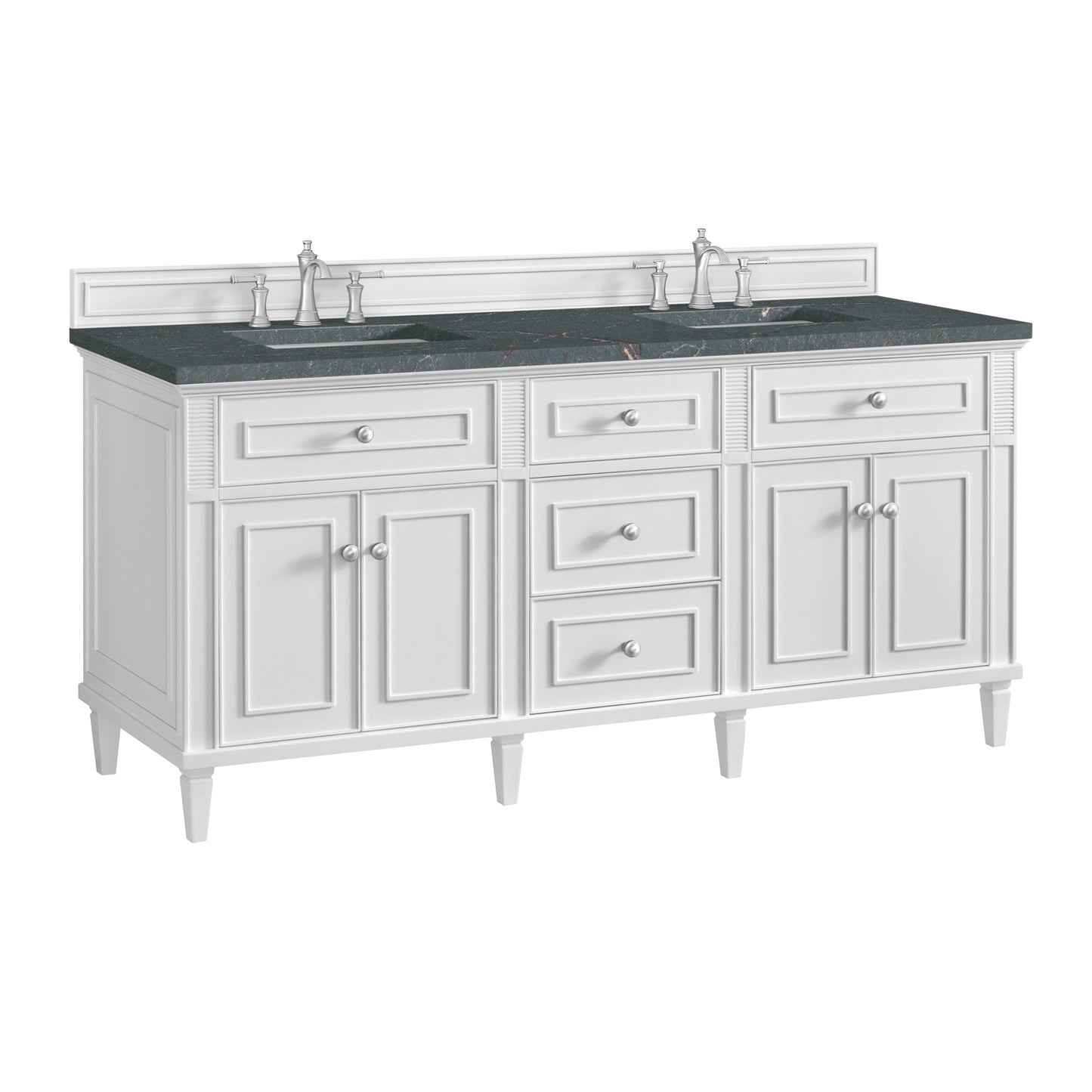 Renovate for Less Atlanta Lorelai 72" Double Vanity, Bright White w/ 3 CM Parisien Bleu Silestone Top w/FreePower Wireless Charger