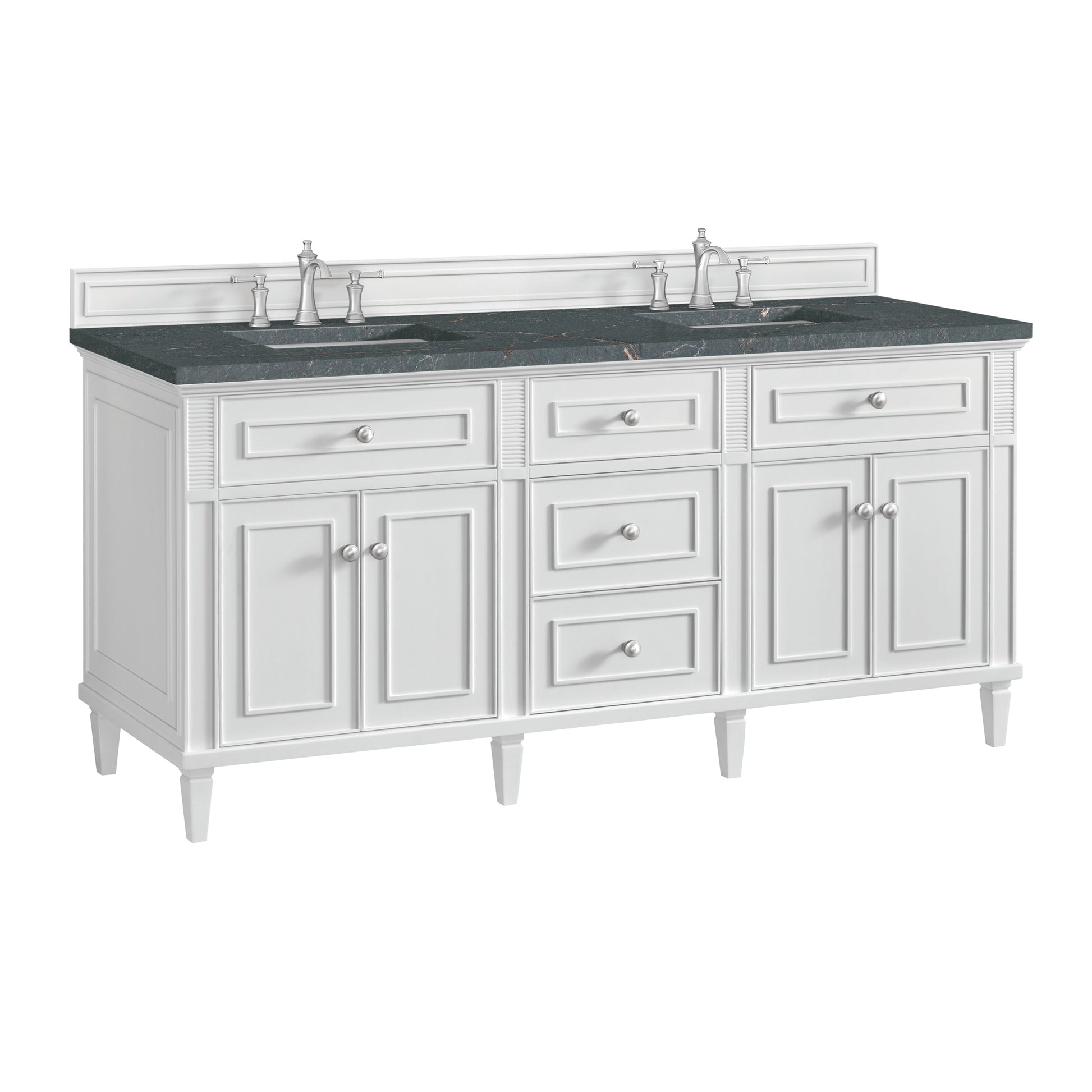 Renovate for Less Atlanta Lorelai 72" Double Vanity, Bright White w/ 3 CM Parisien Bleu Silestone Top w/FreePower Wireless Charger