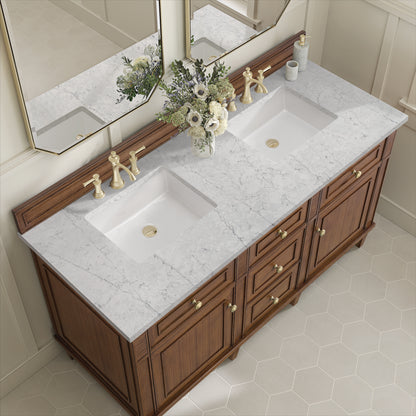 Renovate for Less Atlanta Lorelai 60" Double Vanity, Mid-Century Walnut w/ 3 CM Eternal Jasmine Pearl Silestone Top